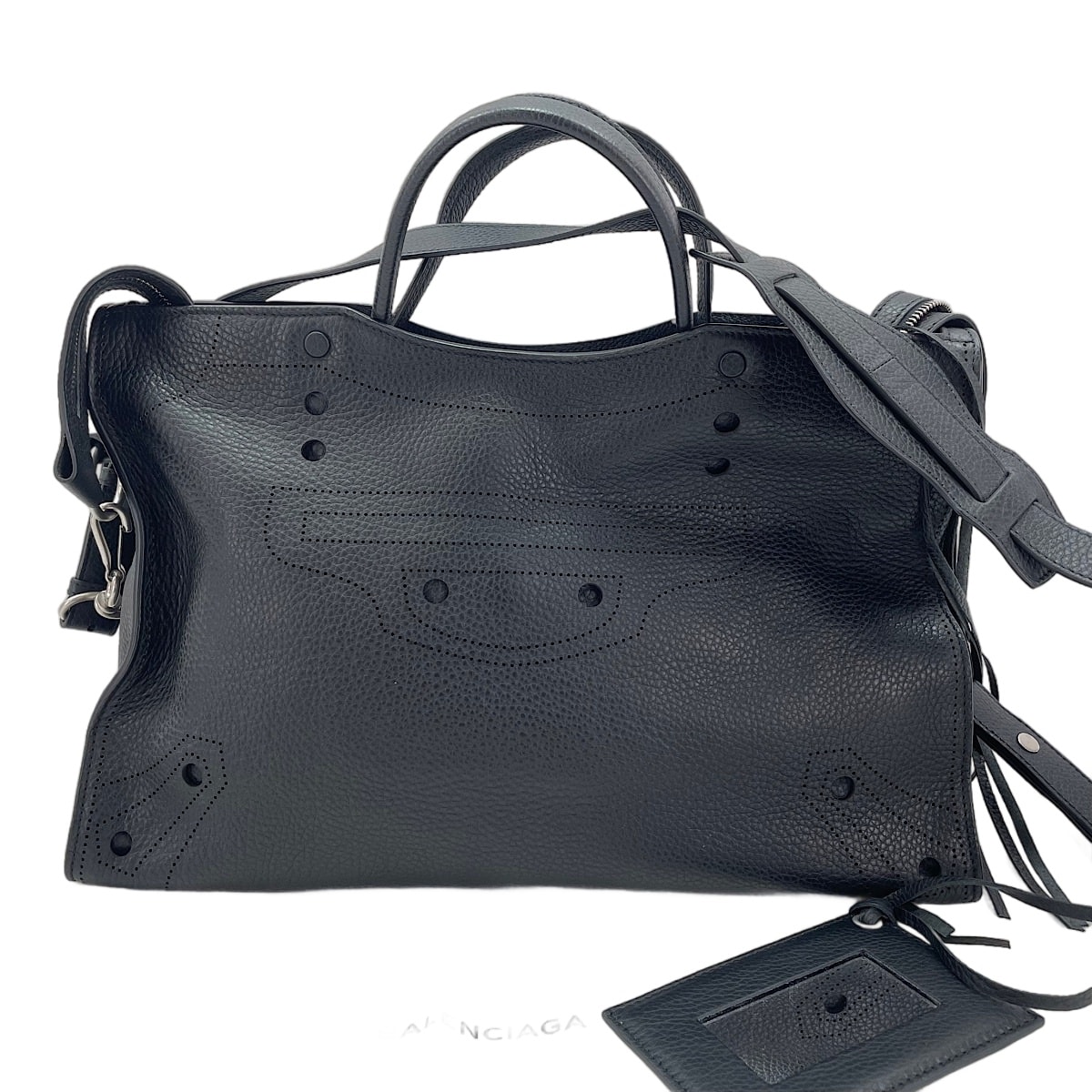 バレンシアガ BALENCIAGA レザー ブラックアウトシティ 2WAY, フリンジ ハンドバッグ【中古】