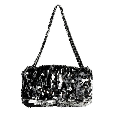 シャネル CHANEL ショルダーバッグ スパンコール/レザー ブラック/シルバー レディース【中古】 z10308