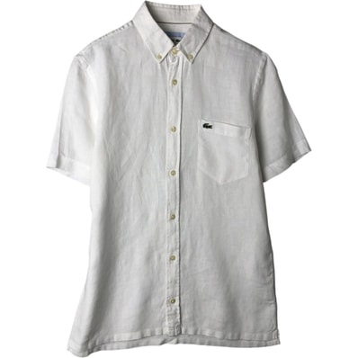 古着 ラコステ LACOSTE REGULAR FIT 半袖 リネン ボタンダウンシャツ ボックスシャツ メンズS相当/rab182100