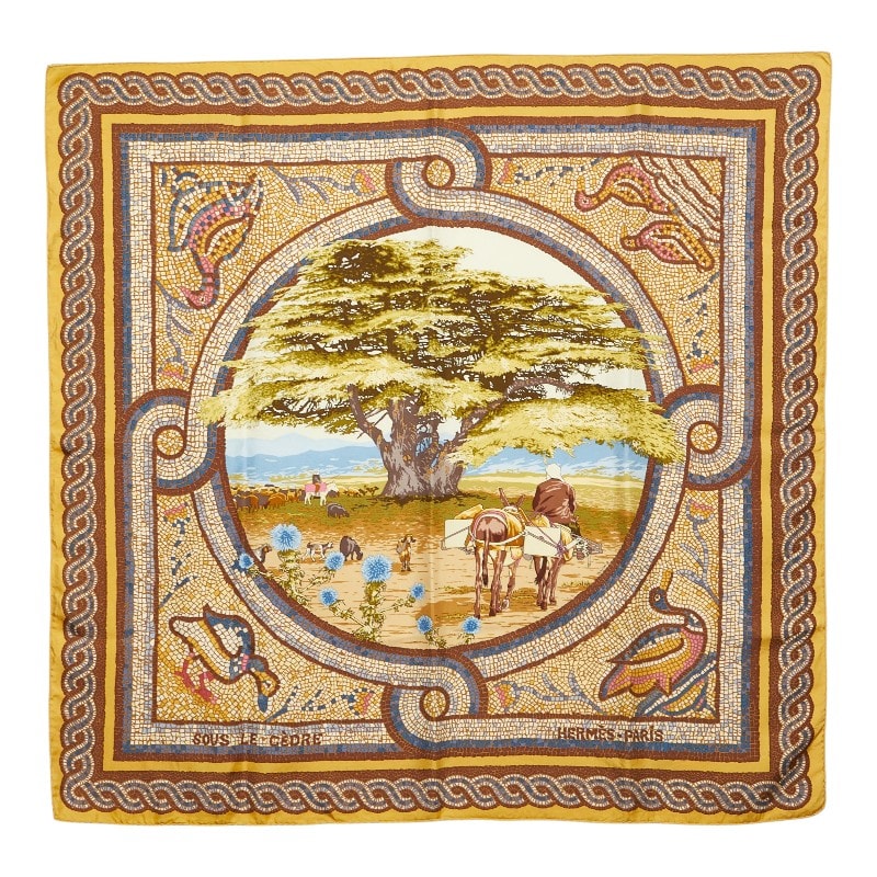 エルメス カレ90 SOUS LE CEDRE ヒマラヤ杉の下で スカーフ 大判 マルチカラー シルク レディース HERMES 【中古】