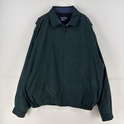 古着 90's/90年代 ノーティカ NAUTICA ジャケット ロゴ スウィングトップ 刺繍 フルジップ 大きいサイズ 2XL グリーン メンズ