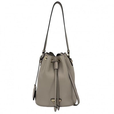 PRADA プラダ 2WAY 巾着 トライアングルロゴ ハンドバッグ ショルダーバッグ 肩掛け 斜め掛け 1BE067 レザー ベージュ ゴールド金具 レディース【中古品】