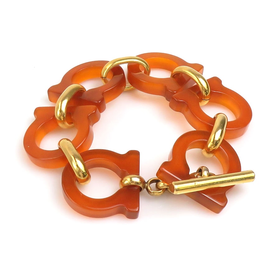 サルヴァトーレフェラガモ Salvatore Ferragamo ブレスレット ガンチーニ プラスチック/メタル ブラウン/ゴールド レディース【中古】 e60548g