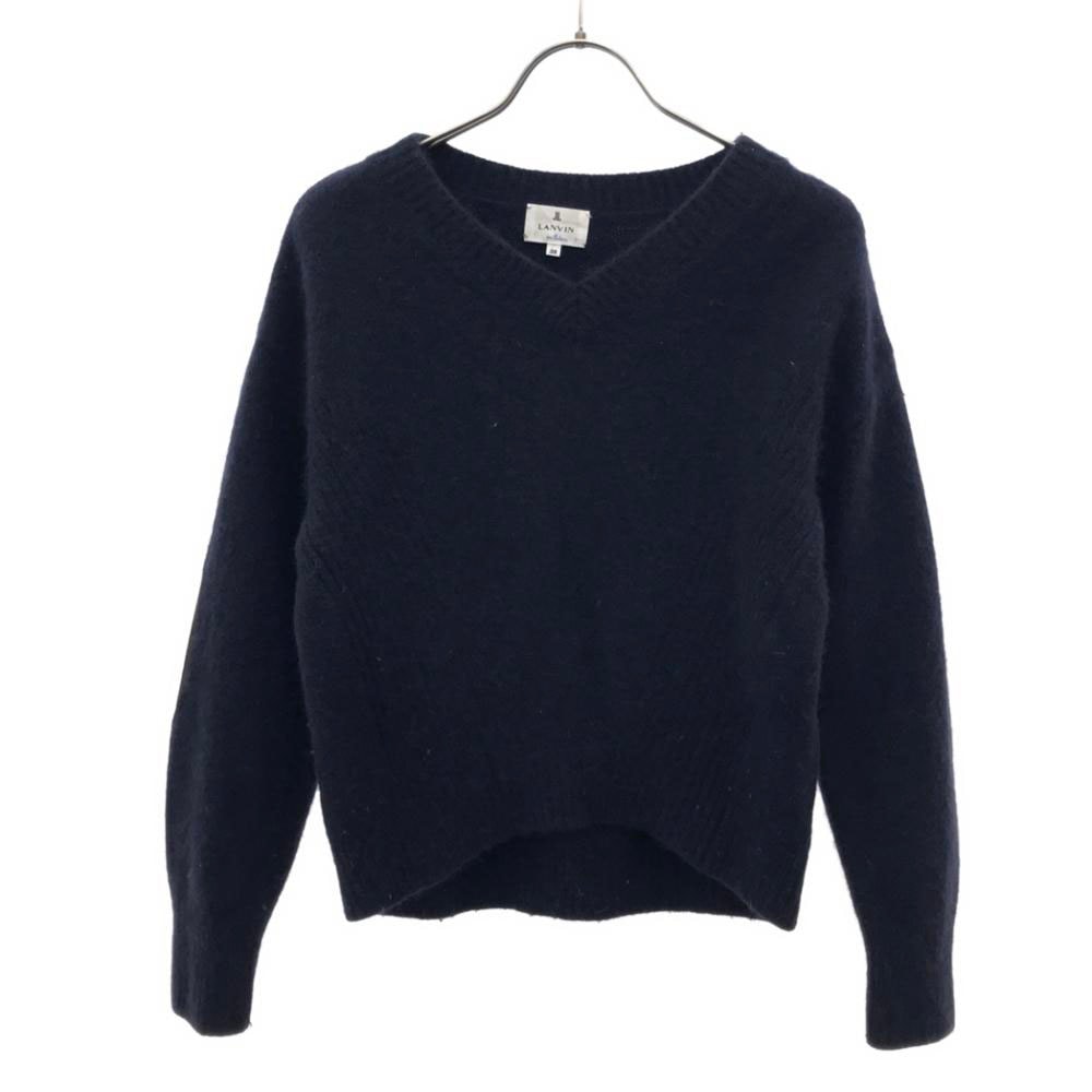 LANVIN en Bleu ランバンオンブルー 長袖 Vネック ニット 38 ネイビー セーター エルボーパッチ