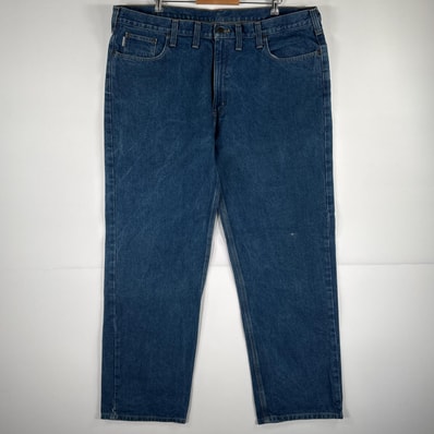 古着 カーハート Carhartt デニムパンツ ジーパン 5ポケット ワンポイント ロゴ ワークパンツ テーパード 大きいサイズ w44 L32 ブルー メンズ
