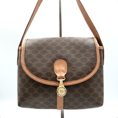 CELINE(セリーヌ)マカダム柄 ヴィンテージ ショルダーバッグ ブラウン PVC レザー ゴールド金具 レディース イタリア製【中古】