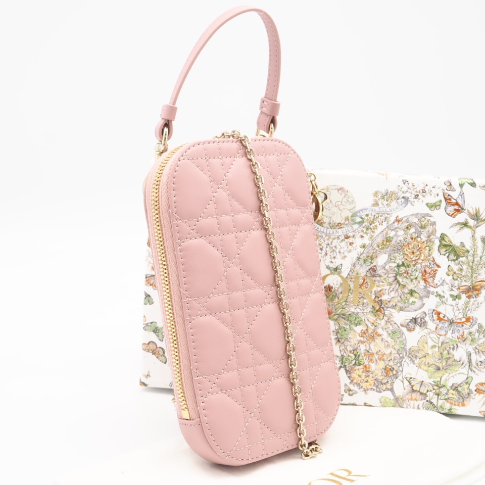 極美品 Christian Dior クリスチャンディオール カナージュ ラムスキン レディディオール フォンホルダー S0872ONMJ 2wayショルダーバッグ ピンク ラムスキン レディース