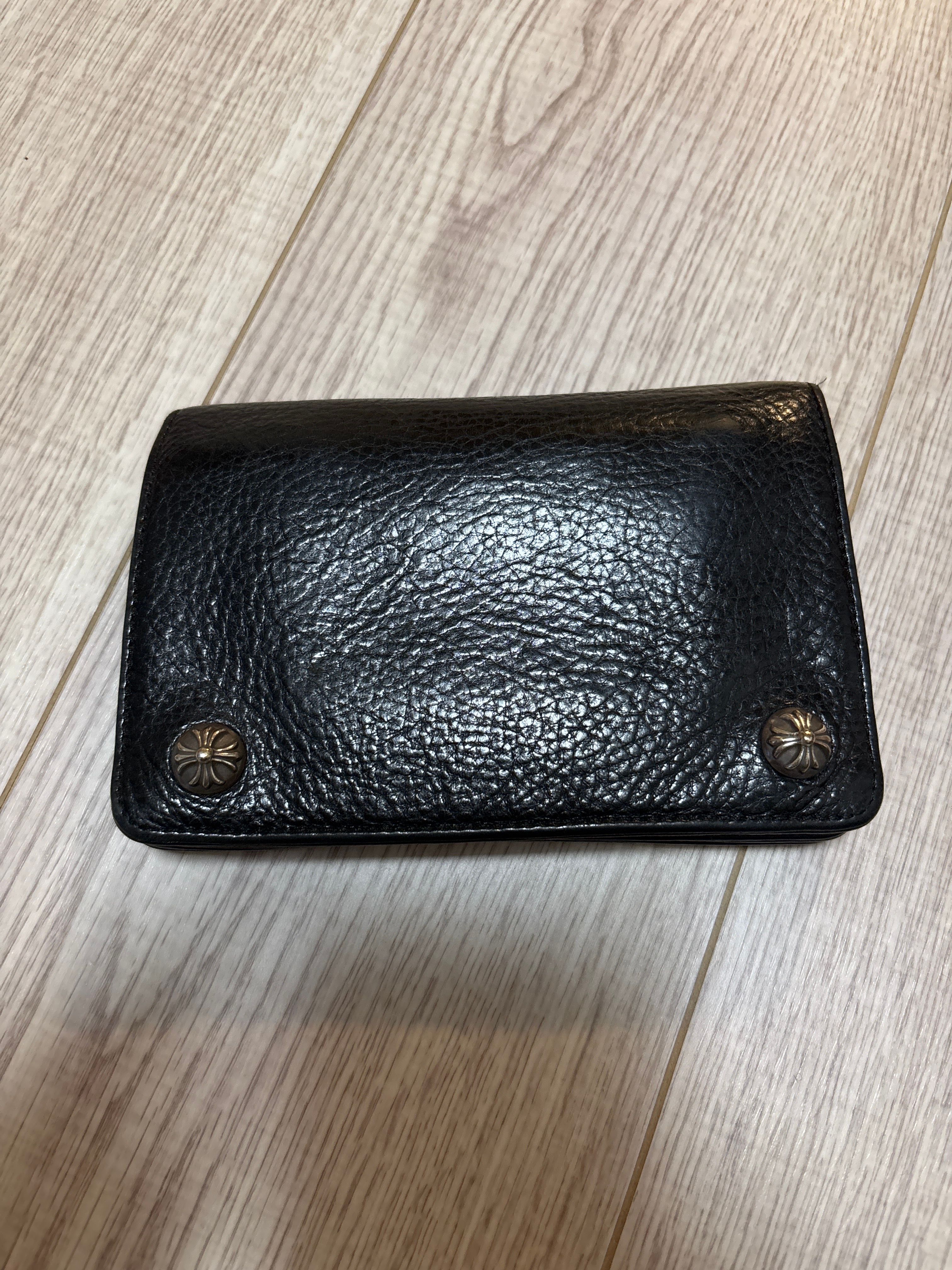 Chrome Hearts 1 Zip Crow Button Leather Wallet "Black"