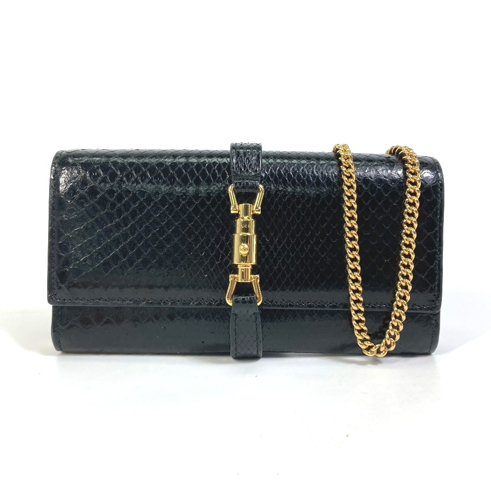 グッチ GUCCI チェーンウォレット 652681 ジャッキー 1961 ショルダーバッグ 斜め掛け ロングウォレット 長財布 パイソン ブラック