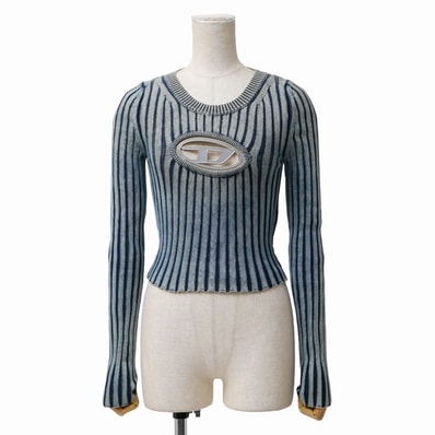 DIESEL ディーゼル M-ANCHOR セーター サイズXS エイジング加工 Dロゴプレート コットンニット イタリア製 ブランド古着【中古】20260407/RA8930