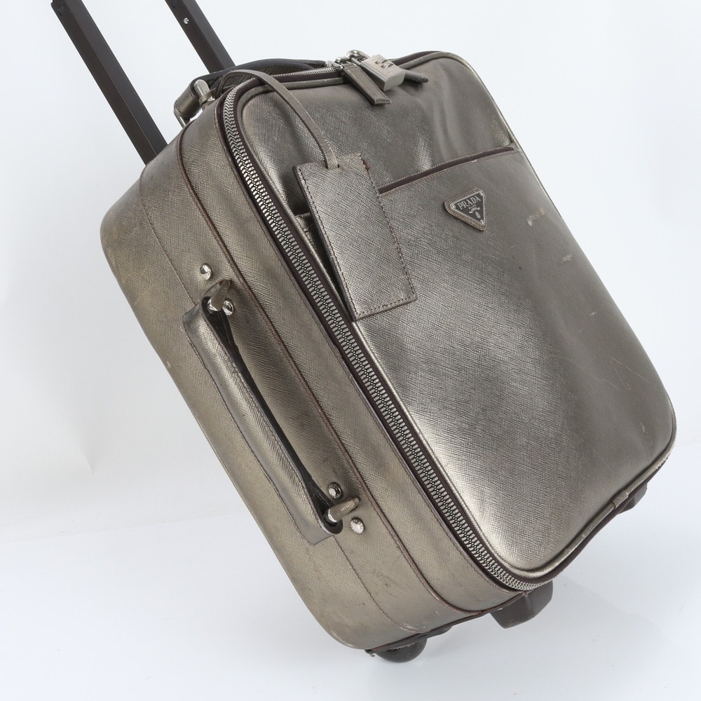 ■美品 プラダ サフィアーノ三角ロゴスーツケース レザー