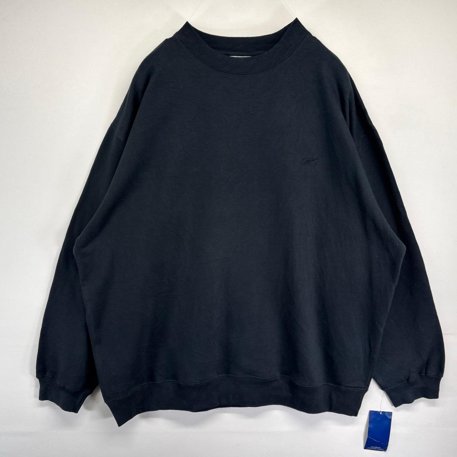 古着 美品 リーボック Reebok スウェット デッドストック タグ付き クルーネック ワンポイントロゴ刺繍 トレーナー 3XL ブラック メンズ