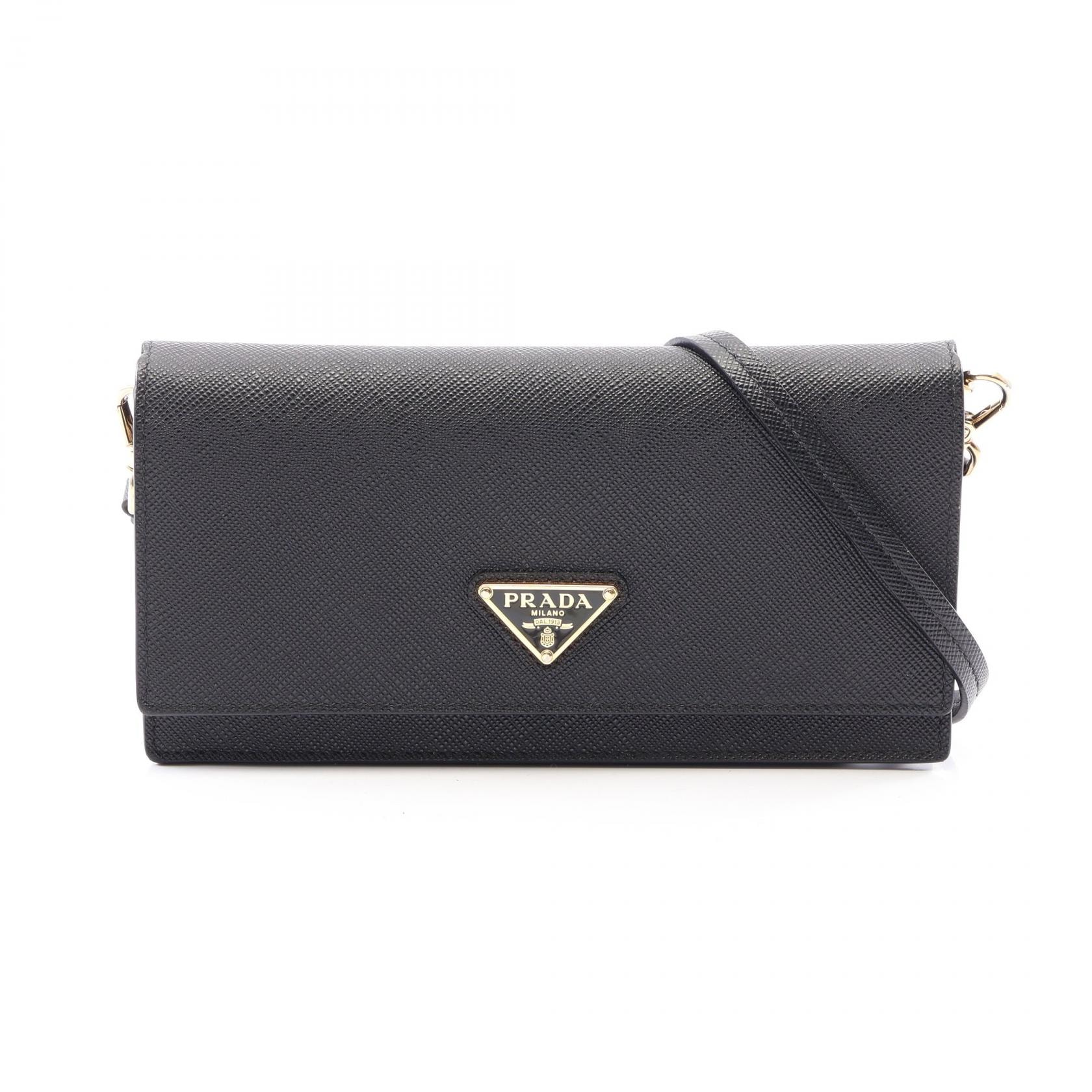 プラダ PRADA SAFFIANO トライアングルロゴ ショルダーバッグ バッグ サフィアーノレザー レディース ブラック系 1NF059 【中古】