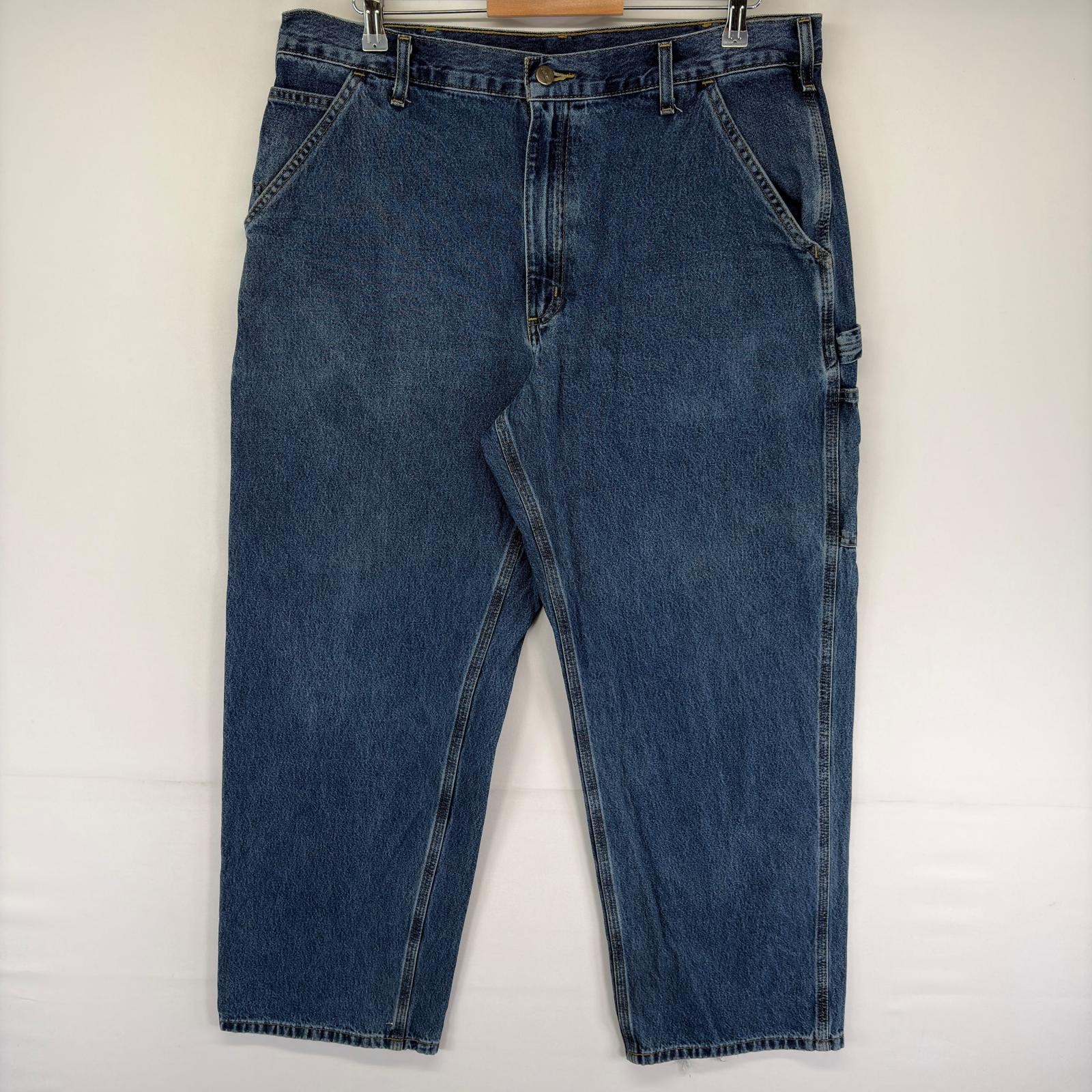 古着 カーハート Carhartt デニム パンツ ワンポイント スパナポケット ジップ ジーンズ ハンマーループ w38 L30  ブルー系 メンズ
