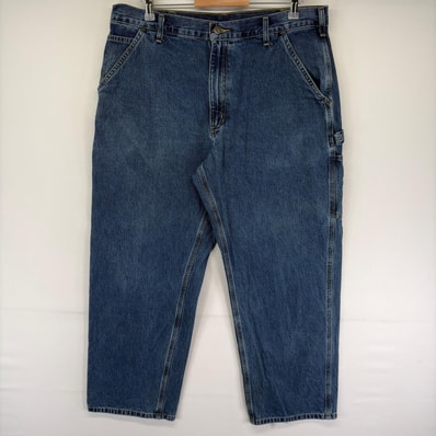 古着 カーハート Carhartt デニム パンツ ワンポイント スパナポケット ジップ ジーンズ ハンマーループ w38 L30 ブルー系 メンズ