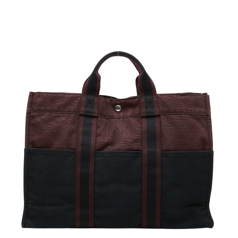 エルメス フールトゥMM ハンドバッグ トートバッグ ワインレッド ブラック キャンバス レディース HERMES 【中古】