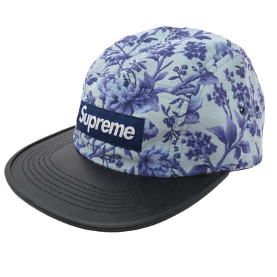 Supreme シュプリーム 帽子 12AW Liberty Pinwale Cord w/ Leather Visor Camp Cap リバティ コーデュロイ レザー キャンプ キャップ 帽子 パープル系 ブラック系【極上美品】【中古】