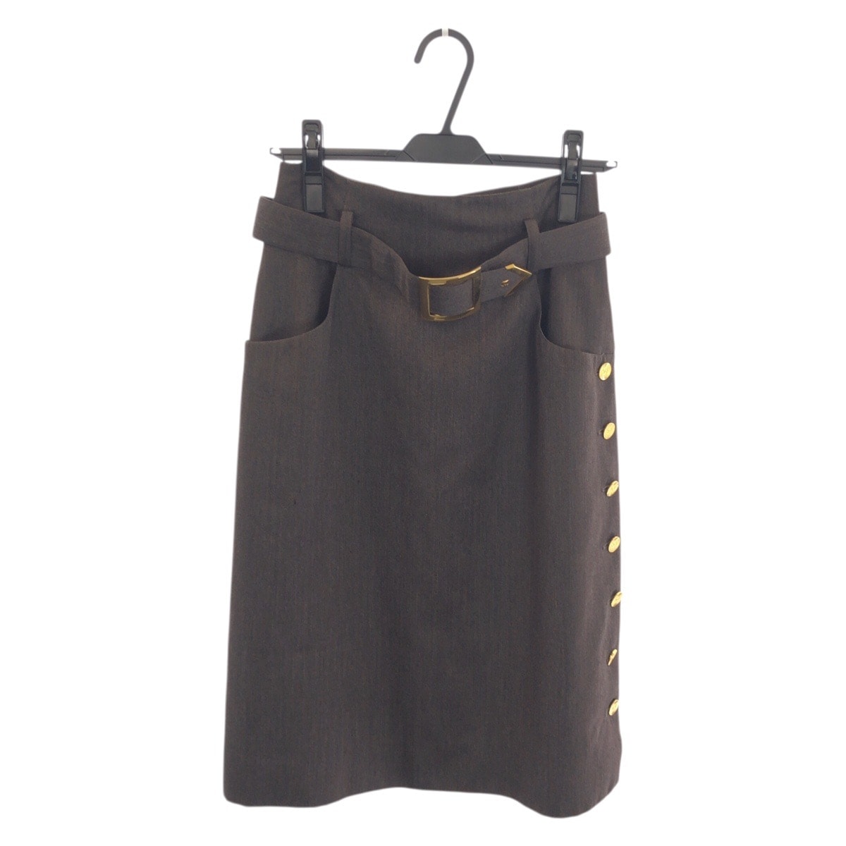 CHANEL シャネル ヴィンテージ 金ボタン ココマーク サイズ40 グレー ゴールド金具 ウール スカート 601599 【中古】