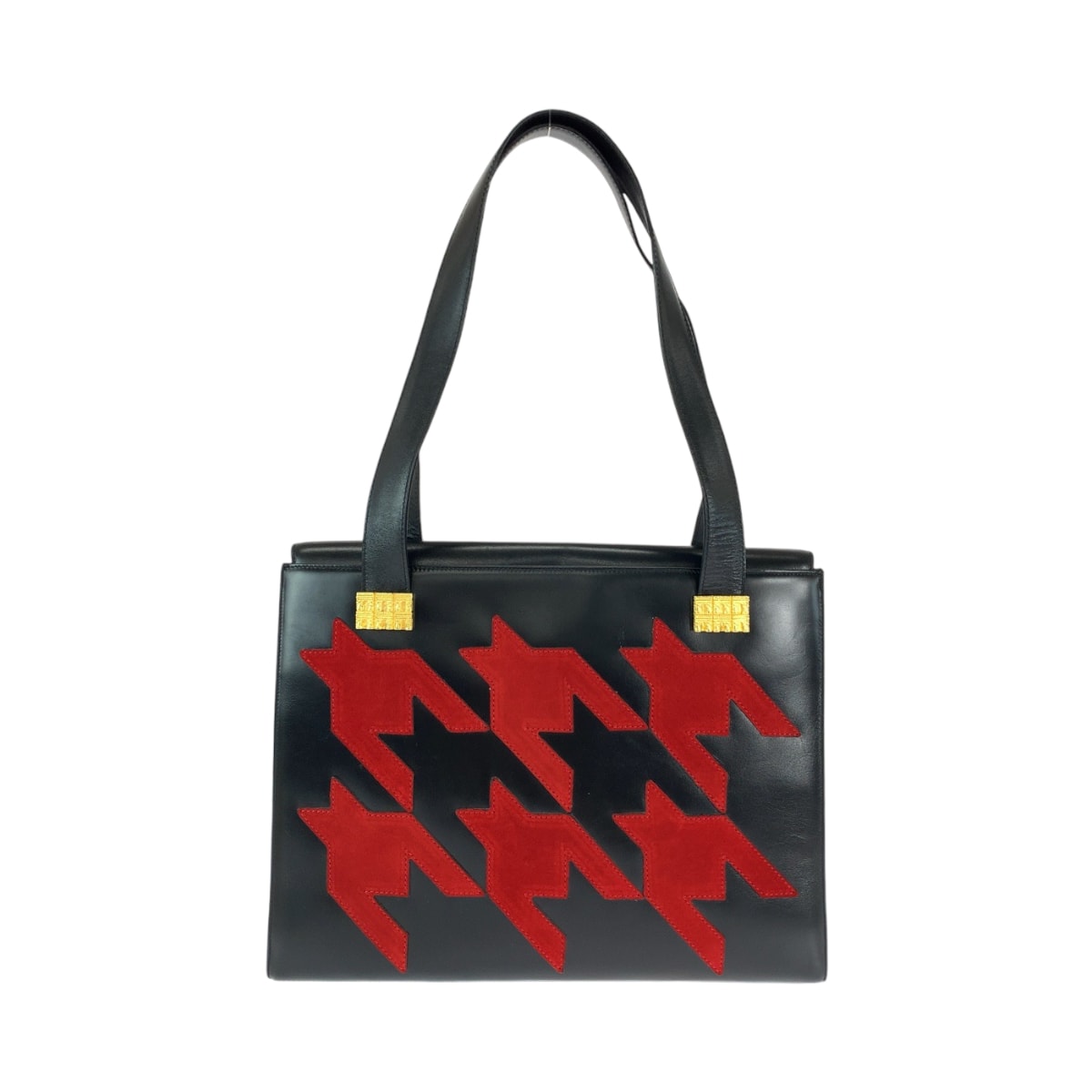 美品 CELINE セリーヌ ヴィンテージ 千柄 ブラック 黒 レッド ゴールド金具 レザー トートバッグ ハンドバッグ ショルダーバッグ 408728 【中古】