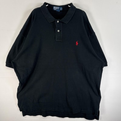 古着 90's/90年代 ポロバイラルフローレン Polo by Ralph Lauren 半袖 ポロシャツ ワンポイント ロゴ 刺繍 2ボタン 大きいサイズ XL ブラック 無地 メンズ