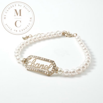 シャネル CHANEL ネックレス ペンダント チョーカー ゴールド ロゴ ラインストーン