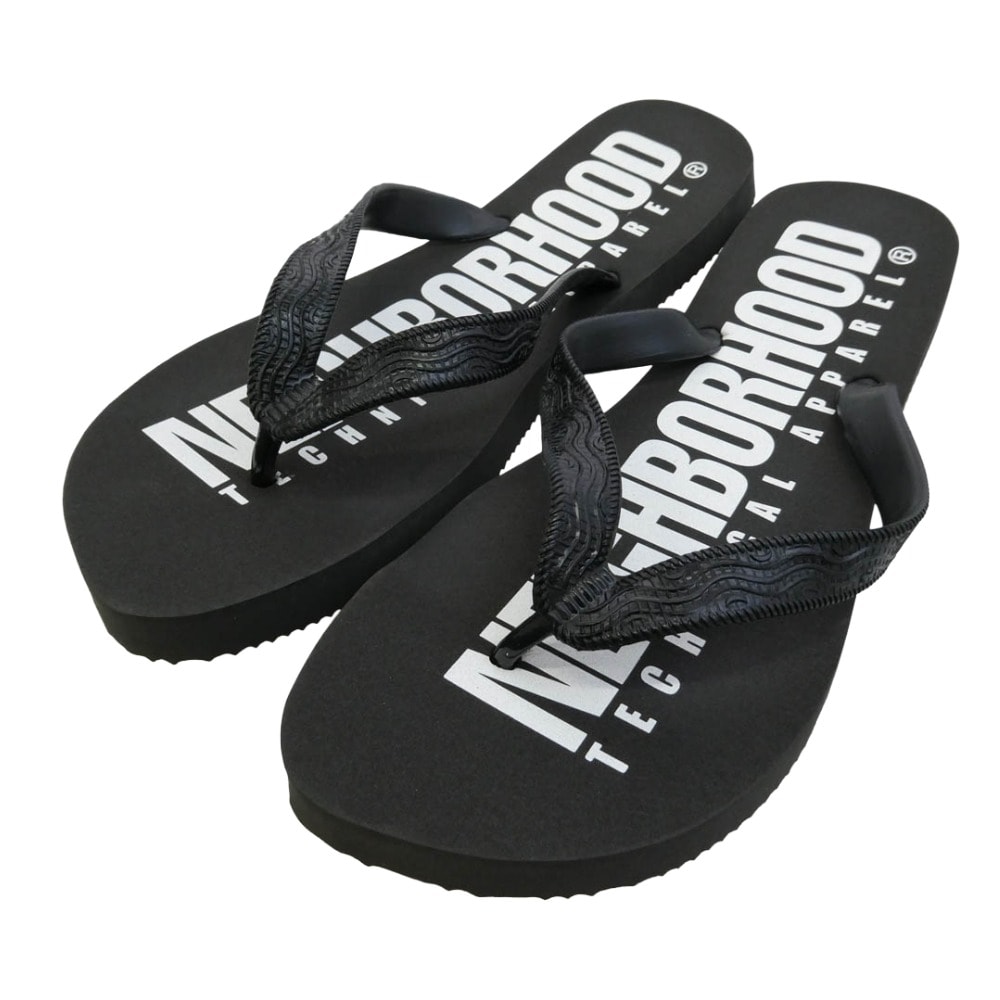 NEIGHBORHOOD ネイバーフッド 09SS 091MGNH-FW01 ZOURI S-SANDAL ロゴ プリント ゾウリ ビーチ サンダル ブラック系 L【新古品】【未使用】【中古】