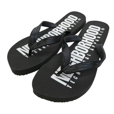 NEIGHBORHOOD ネイバーフッド 09SS 091MGNH-FW01 ZOURI S-SANDAL ロゴ プリント ゾウリ ビーチ サンダル ブラック系 L【新古品】【未使用】【中古】