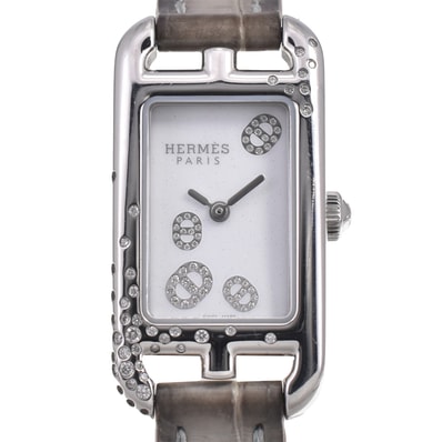 値下 エルメス HERMES NA2.132 ナンタケット ダイヤモンド ホワイト クォーツ レディース 美品 腕時計 I#147873