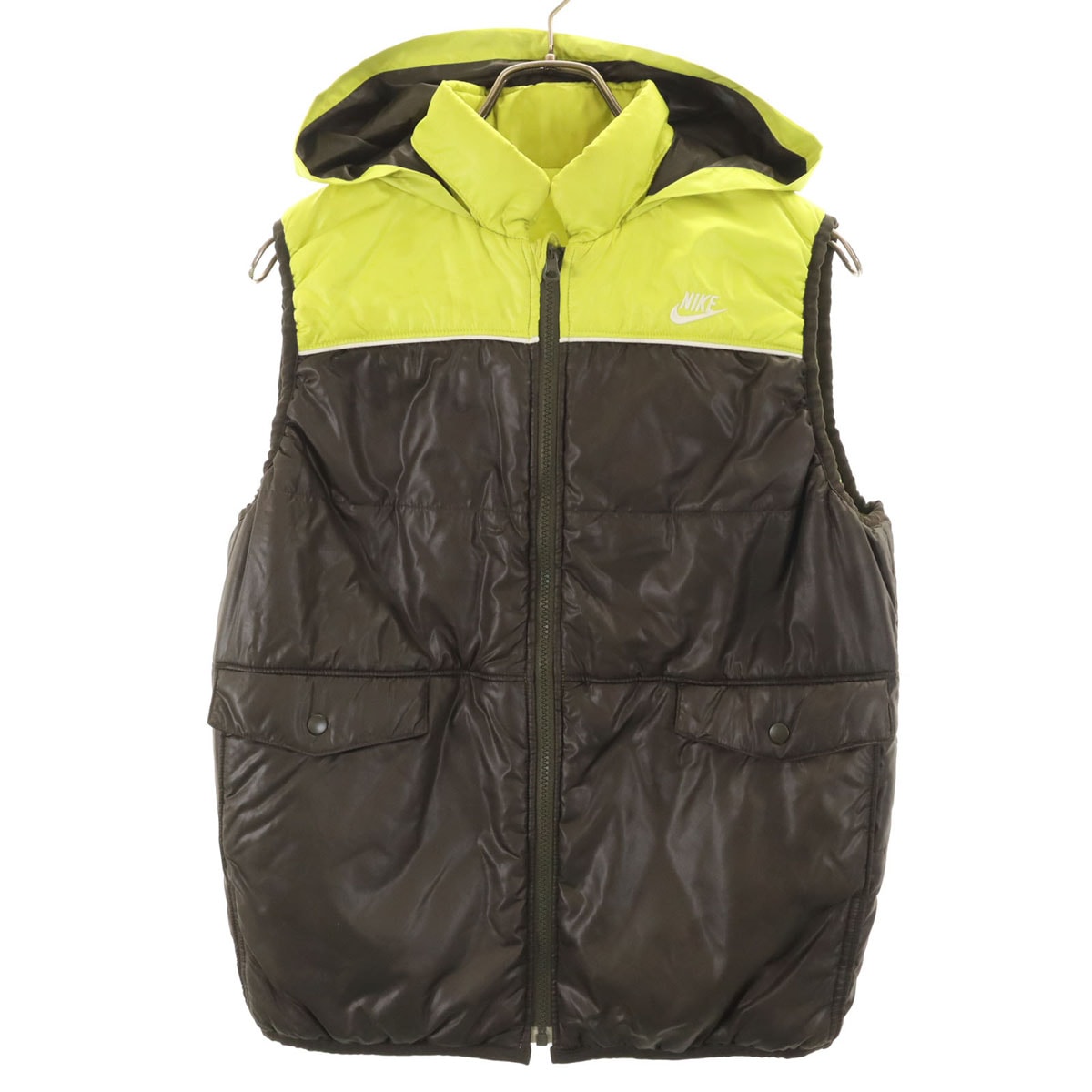 NIKE ナイキ フード付き 中綿ジップ ベスト 160 ブラウン リバーシブル