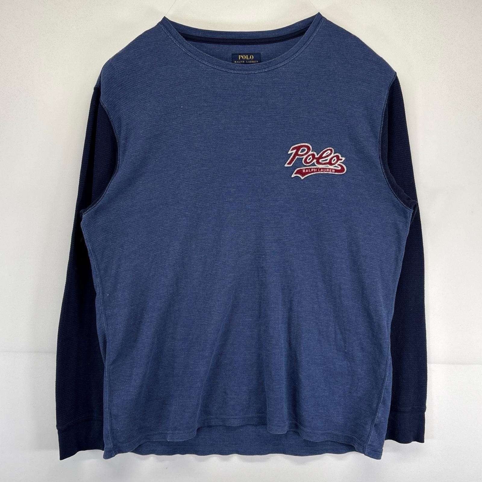 古着 ポロ・ラルフローレン POLO RALPH LAUREN 長袖Tシャツ 大きいサイズ サーマル ロゴワッペン ワッフル生地 2XL  ネイビー メンズ