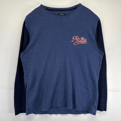 古着 ポロ・ラルフローレン POLO RALPH LAUREN 長袖Tシャツ 大きいサイズ サーマル ロゴワッペン ワッフル生地 2XL ネイビー メンズ