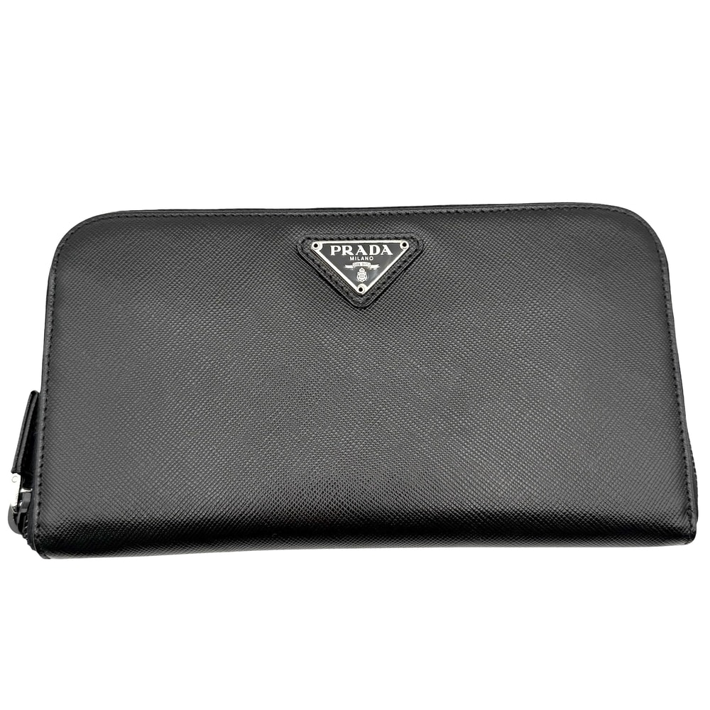 PRADA プラダ 長財布 トライアングルロゴ ロングウォレット サフィアーノレザー M506A レザー    ブラック 黒 シルバー金具 レディース 美品【中古品】