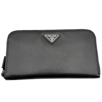 PRADA プラダ 長財布 トライアングルロゴ ロングウォレット サフィアーノレザー M506A レザー ブラック 黒 シルバー金具 レディース 美品【中古品】