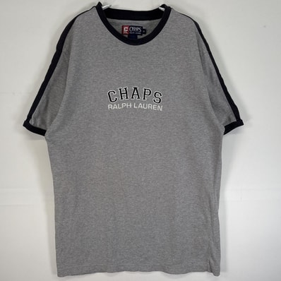 古着 90's/90年代 チャップスラルフローレン CHAPS RALPHLAUREN 半袖Tシャツ リンガーT ワンポイント ロゴ 肉厚 クルーネック M グレー系 ツートン メンズ