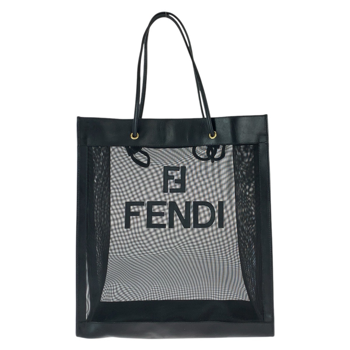美品 FENDI フェンディ FFロゴ ブラック 黒 ゴールド金具 レザー メッシュ/ トートバッグ ショルダーバッグ 600718 【中古】
