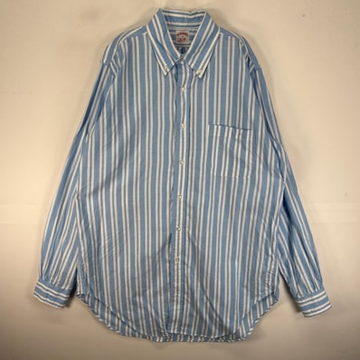 古着 ブルックスブラザーズ Brooks Brothers USA製 長袖シャツ ボタンダウン 胸ポケット M ブルー系 ストライプ メンズ