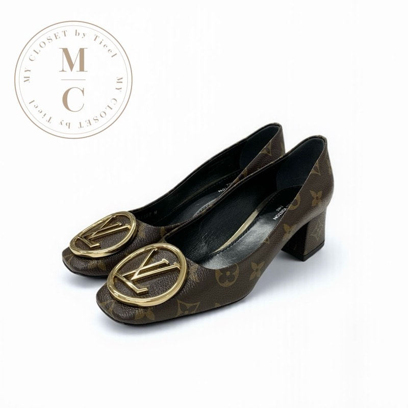 ルイヴィトン LOUIS VUITTON マドレーヌライン モノグラム パンプス 靴 シューズ レザー ブラウン ゴールド LVサークルロゴ