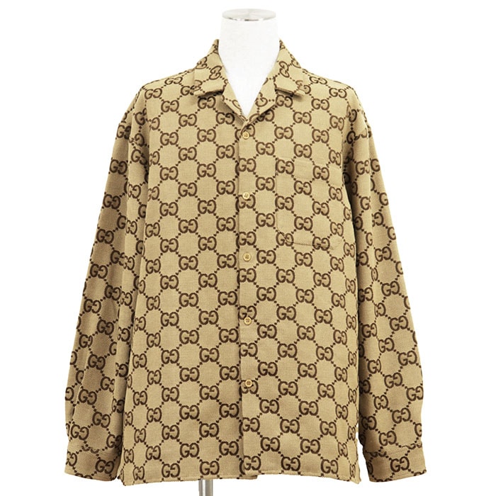 【極美品】GUCCI グッチ ジャケット GGスプリーム サイズ 54 メンズ マキシ GGキャンバス シャツ ロングスリーブ 長袖 コットン/ポリエステル アウター ベージュ イタリア製