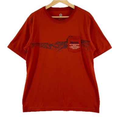 美品 MARMOT マーモット ブランドロゴ 春夏 SS 半袖Tシャツ ポリエステル オレンジ メンズ XL【古着】【中古】