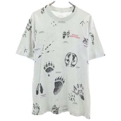 FRUIT OF THE LOOM フルーツオブザルーム 90s USA製 オールド アニマル 足跡 半袖 Tシャツ L グレー シングルステッチ