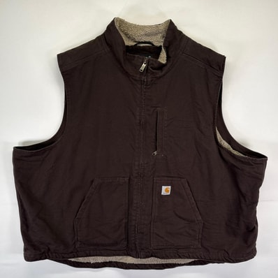 古着 カーハート Carhartt ダック ベスト フルジップ ボアライナー ルーズフィット 大きいサイズ 5XL ブラウン系 メンズ