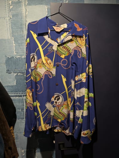 SAPEur Official Hawaiian Shirt Tsuru Kabuto L/S "Navy Blue"