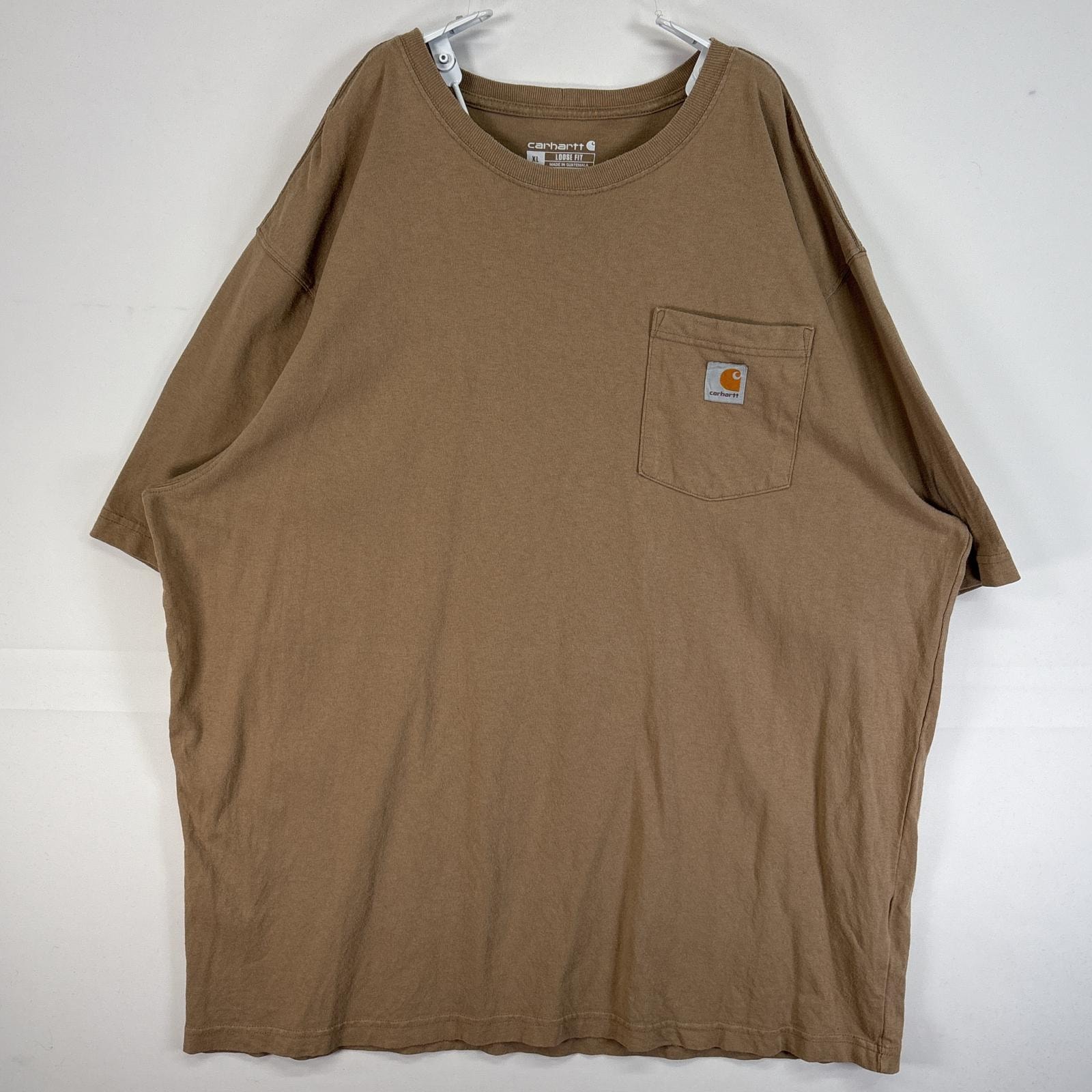 古着 カーハート Carhartt 半袖Tシャツ ワンポイント ロゴ 大きいサイズ 肉厚 胸ポケ XL  ベージュ 無地 メンズ
