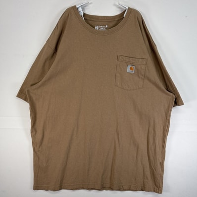 古着 カーハート Carhartt 半袖Tシャツ ワンポイント ロゴ 大きいサイズ 肉厚 胸ポケ XL ベージュ 無地 メンズ