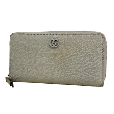 【6hd4134-k】グッチ 長財布 GGマーモント 456117 レザー グレー シルバー金具【中古】レディース