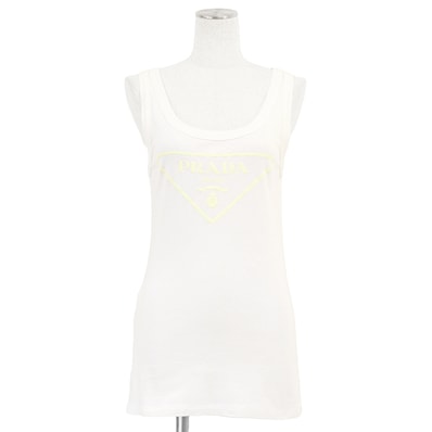 【極美品】PRADA プラダ ジャージータンクトップ サイズ 40 レディース タンクトップ ロゴ トライアングル プリント コットン100% トップス ホワイト 白 イタリア製