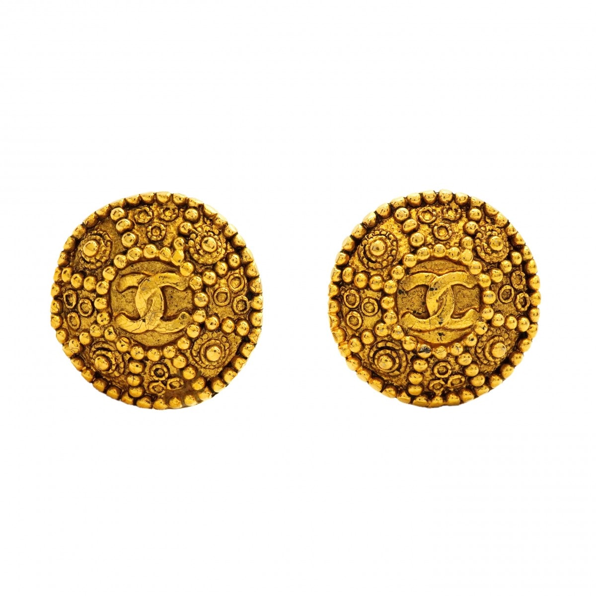 【6jdb0110-k】シャネル イヤリング ヴィンテージ ココマーク 丸型 サークル GPメッキ ゴールド【中古】レディース