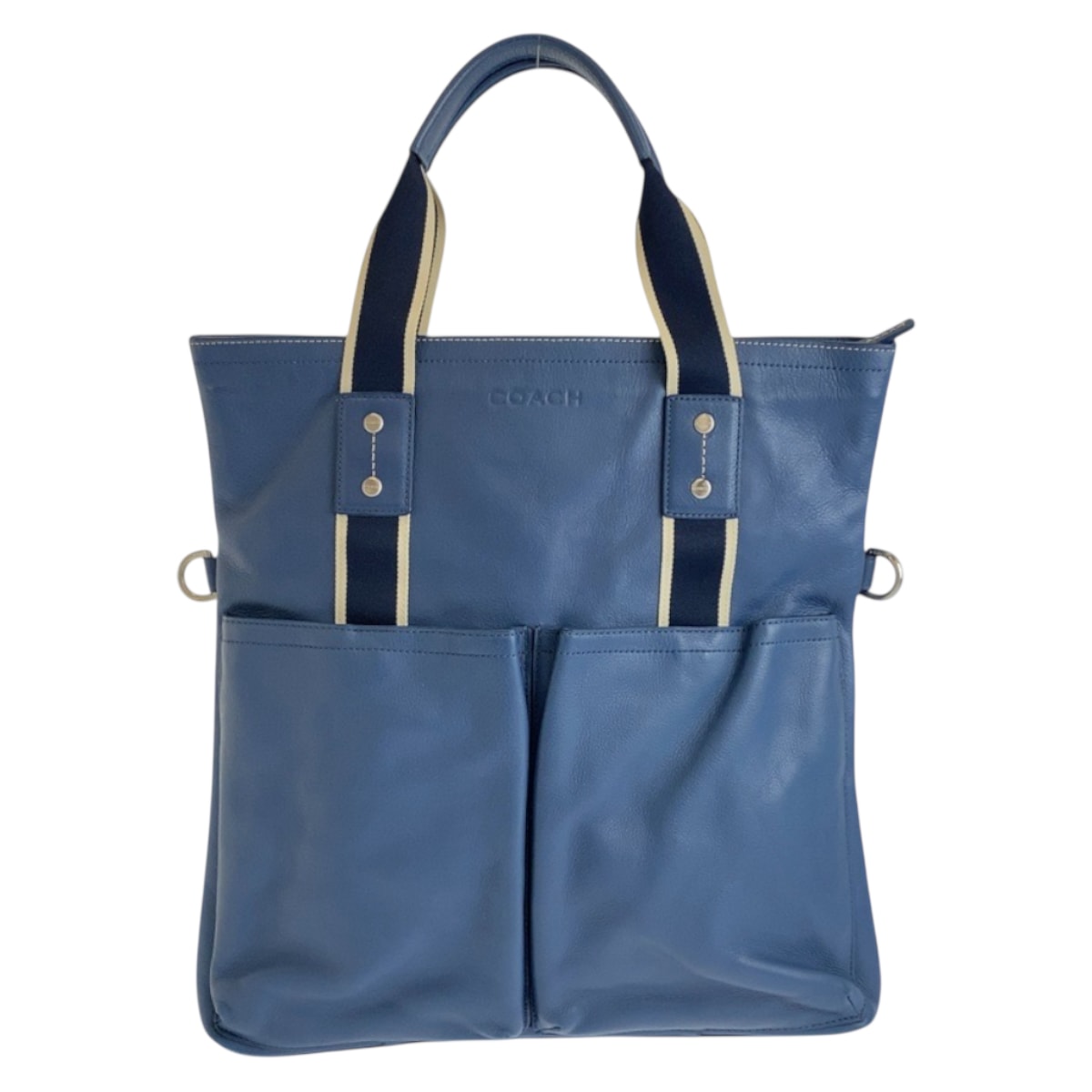 COACH コーチ ブルー 青 シルバー金具 レザー トートバッグ ビジネスバッグ 600367 【中古】