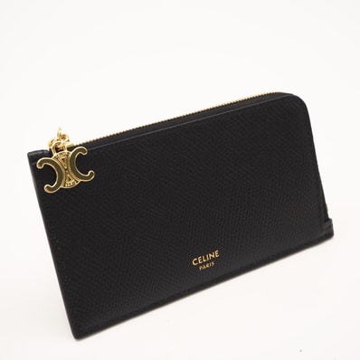 極美品 CELINE セリーヌ グレインドカーフスキン ジップ付きロングカードホルダー L10083FVO コインケース ブラック グレインカーフレザー レディース