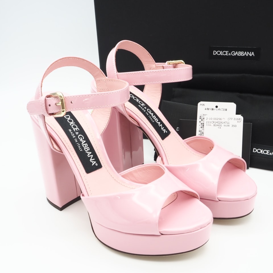 未使用 DOLCE&GABBANA ドルチェアンドガッバーナ パテントレザー DGロゴ サンダル 22.5 CR1402A14711 サンダル ピンク パテントレザー レディース